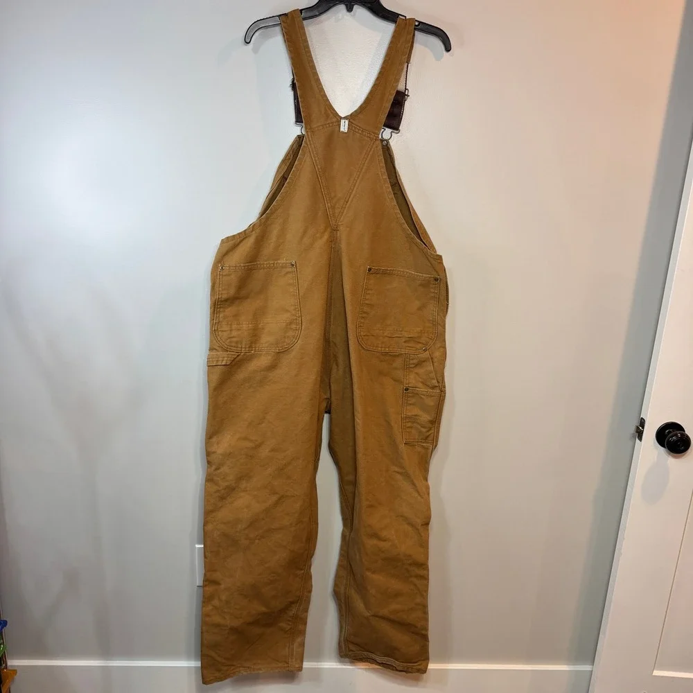 Key Imperial Mens Brown Duck Canvas Double Knee Bib Overalls 44x30‎ USA Workwear - Picture 4 of 9